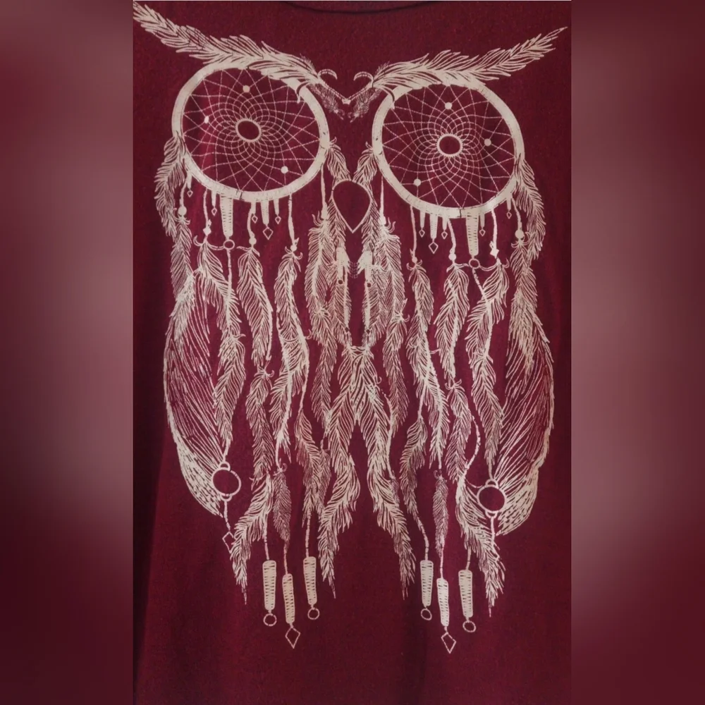 Wild Blue Sadie Robertson Cropped Maroon Rolled Sleeve Owl Tshirt Girls Women XS